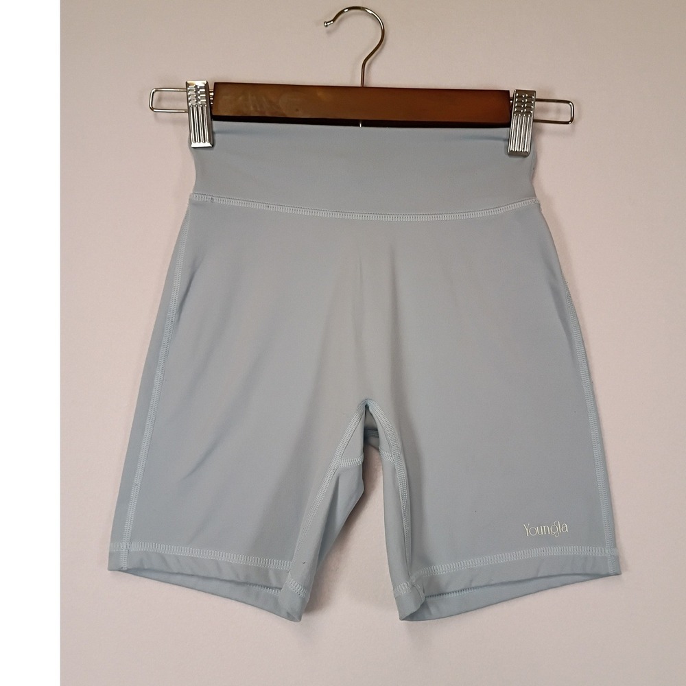 Athleisure YoungLA Womens Small Light Blue W144 High Waisted Biker Shorts